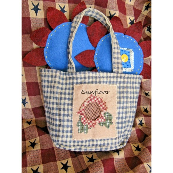 New Prim Rustic Handmade 7” Autumn Fall Felt Sunflowers w/ Bag Home Decor - Picture 2 of 12